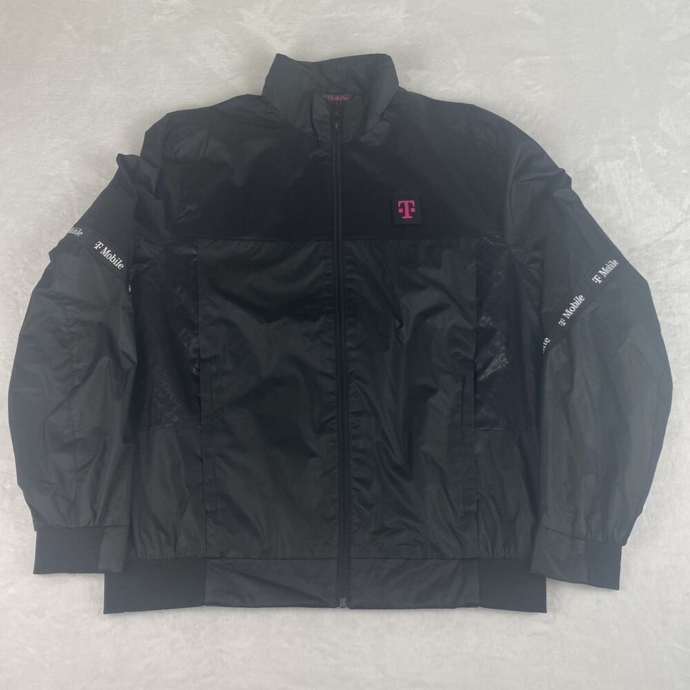T-Mobile Jacket Mens Medium Black Lightweight Windbreaker Full Zip Pockets